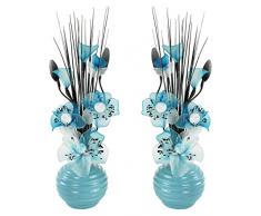 A juego Par de azul flores artificiales, vidrio, Blue in Blue Vase, 11.5 x 11 x 32 cm