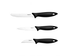 Fiskars Set de cuchillos de mondar, 3 piezas, Cuchillo de pelar, Cuchillo de mondar, Cuchillo para tomates, Essential, Acero inoxidable/Plástico PP, Negro, Essential, 1065584