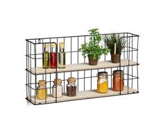 Relaxdays Estantería de Cocina, Especiero Colgante, Dos estantes, MDF & Metal, Vintage, 1 Ud, Marrón & Negro