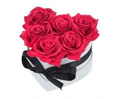 Relaxdays Caja Rosas Artificiales Forma Corazón, Cajita con 6 Flores, Elegante, Regalo DÃa Madre, San ValentÃn, Rojo, 50% Papel 30% poliéster 20% cartón, 12 x 16 x 12 cm