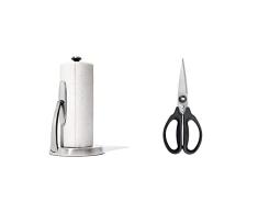 OXO Good Grips Soporte y portarrollos de Papel de Cocina de Acero Inoxidable & Good Grips Tijeras de Cocina - 26 cm