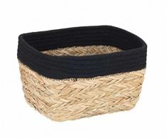 Wenko Cesta de almacenamiento Rika M, cesto decorativo para pequeños accesorios, con fibras vegetales naturales y tejido de algodón, 80 % fibra natural y 20 % algodón, 18 x 25 x 15 cm, marrón/negro