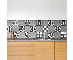 Ambiance-Live 24 Pegatinas, Adhesivos con diseño Azulejos - Mosaico de Azulejos murales de baño y Cocina | Baldosas Adhesivas, diseño auténtico Blanco y Negro, de 10 x 10 cm - 24 Unidades.
