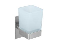 Wenko Turbo-Loc Genova Cepillo (Mate, Utensilios de Limpieza de Dientes, fijaciÃ³n sin taladrar, Soporte de Acero Inoxidable, Vaso de Vidrio Satinado, 6,2 x 13,2 x 9 cm), Cristal