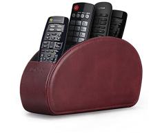 Londo OTTO150 - Soporte para Mando a Distancia con 5 Bolsillos, Espacio para DVD, BLU-Ray, TV, o Apple TV, Mando a Distancia, Piel Italiana con Forro de Ante, Color Azul