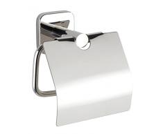 WENKO Escobillero Mezzano con tapa - Portarrollos para el WC, con tapa, Acero inoxidable, 15 x 13 x 7 cm, Brillante