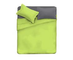 Italian Bed Linen Juego de sábanas Natural Color Plana 150x300, Hoja instalada 90x200cm+Funda 52x82cm, Petroleo/Verde Botella, FRESA/HUMO, singolo