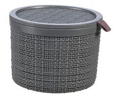 CURVER Caja Redonda Jute 2L con Tapa, Gris, 100% Reciclado
