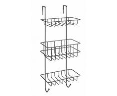 WENKO EstanterÃa para ducha Revigo, estanterÃa de baño con tres estantes cuadrados para colgar, con diseño de cesta de alambre abierta, fijación sin taladrar, de acero, 22,5 x 57 x 18,5 cm, negro