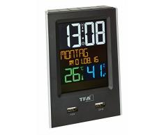 TFA Dostmann Charge-IT Reloj Despertador Radio Control con 2 Puertos USB, Negro, 9 x 6 x 13 cm