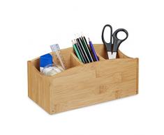 Relaxdays Organizador de Escritorio, Lapicero, Cuatro Compartimentos, BambÃº, 11,5 x 26 x 13 cm, 1 Ud, MarrÃ³n, Natural
