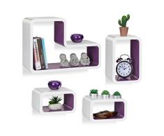 Relaxdays Juego de Baldas Pared con Formas Geométricas, Madera, Blanco-Violeta, 4 Unidades, 35,5 x 51,5 x 20 cm