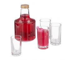 Relaxdays Juego de jarra de agua con vasos, botella de cristal con tapa, 1 litro, 4 vasos de 200 ml, juego de vasos, transparente