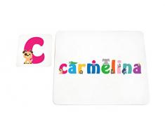 Little Helper lhv-carmelina-coasterandplacemat-15it posavasos y manteles individuales con acabado brillante, personalizadas Niñas Nombre Carmelina, multicolor, 21 x 30 x 2 cm