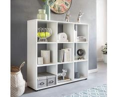 Wohnling Diseño Estante Zara con 9 Compartimentos Color Blanco 108 x 104 x 29 cm | Estantería Madera, pie | Carpeta Estantería biombos Dados de estantería Modern | Estantería de almacenaje Abierto