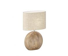 Fischer & Honsel |50608 - Lámpara de mesa, color madera y lino (34,00 cm, ancho: 17,00 cm, altura: 53,00 cm, con interruptor de cuerda|1 bombilla E27 máx. 40,0 W)