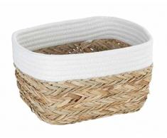 Wenko Cesta de almacenamiento Rika M, cesto decorativo para pequeños accesorios, con fibras vegetales naturales y tejido de algodón, 80 % fibra natural y 20 % algodón, 18 x 25 x 15 cm, marrón/blanco