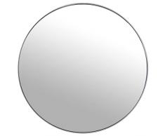 DRW Espejo de Pared Redondo de Metal y Trasera Madera DM en Plateado 100x1,5cm, INT. 98,5cm
