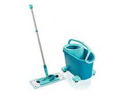 Set Leifheit Mopa con cubo escurridor Clean Twist M Ergo Mobile con ruedas, mopa fregona con cubo, mopa plana con escurridor de 33 cm de anchura