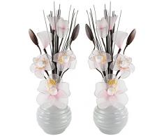 Flourish Creative Florals A juego Par de rosa flores artificiales, vidrio, Light Pink in Off White Vase, 11.5 x 11 x 32 cm
