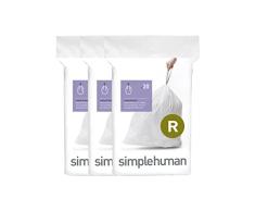 simplehuman CW0253 3 x paquete de 20 bolsas de basura a medida (60 bolsas), cÃ³digo R, plÃ¡stico blanco