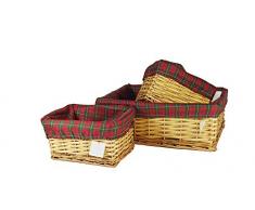 Jocca 3979N Set de 3 Cestas de Mimbre, Natural, Tela, Multicolor, Talla Ãºnica