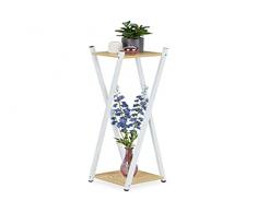 Relaxdays Soporte Macetas, 2 Pisos Efecto Madera, Metal, MDF, Taburete Plantas Moderno, 99x29x29cm, Blanco/MarrÃ³n Claro, 70% Acero 30% Tablero de Fibra