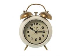 DRW Reloj de sobremesa de Metal con Alarma y segundero Continuo Blanco y Dorado 14x7x21cm