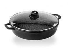 Barazzoni Le cotture Especiales Cacerola 2Â Asas con Tapa de Cristal Templado, diÃ¡metro 36Â cm, Aluminio Fundido con Revestimiento Marmotech a 5Â Capas. Made in Italy.