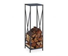 Relaxdays Leñero Vertical, Soporte Leña Metal, 112x34x34 cm, Bandeja Leños Acero, Accesorio Chimenea, Interior, Gris, 100%