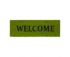 Relaxdays Estrechos Fibra de coco Felpudo Welcome Impresión antideslizante Base de goma de PVC largo Welcome Mat Ideal para el balcón, Patio, pasillo, Veranda 1,5 x 75 x 50 cm, Blue-P, fibra de coco, Verde, Veranda 1.5 x 75 x 50 cm/ Green