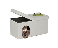 Relaxdays Casa Gato con Banco Rectangular, Cueva Gatito Plegable, Escondite Perro, Robusta, MDF, 38,5x74,5x37 cm, Beige, 70% Tablero de Fibra 20% poliéster 10% Espuma
