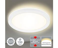 Briloner Leuchten Panel LED, lámpara de techo, con efecto de retroiluminación, 12 vatios, 1400 lúmenes, 4000 Kelvin, blanco, redondo, 19 cm de diámetro