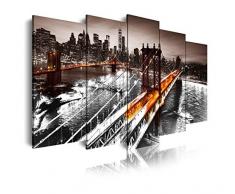 DEKOARTE 247 - Cuadro Moderno en Lienzo de 5 Piezas, New York Puente de Brooklyn, 150x80cm
