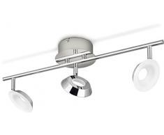 Philips Mackinaw - Lámpara de techo, foco LED para techo y pared Orientable, 3 puntos de luz, LED integrado, color aluminio