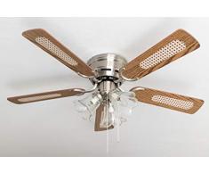Ventilador de techo Pepeo Deluxe 105 cm ala de nÃ­quel cepillado roble/nogal, incluyendo iluminaciÃ³n e interruptor de arranque, 105620191