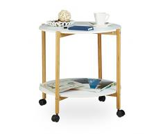 Relaxdays Mesa Auxiliar con Ruedas, Madera, Blanco, 61x61x58.5 cm