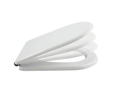 MSV Asiento de Inodoro con Tapa de MDF con Descenso automÃ¡tico y botÃ³n extraÃ­ble para la Limpieza en Color Blanco â Easy Fix Clip System, 44x37x3 cm