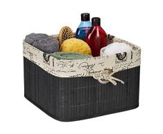 Relaxdays 20 x 31 x 31 cm Almacenamiento BambÃº y Tela, Cesta con Asa MetÃ¡lica, Caja EstanterÃ­a, Negro y Crema