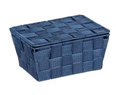 Wenko 23786100 Adria - Cesto de almacenaje con Tapa para baño (19 x 10 x 14 cm), Color Azul Oscuro