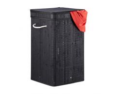 Relaxdays Cesto Ropa Sucia con Tapa, Cubo Colada, Cuadrado, Canasta, Bambú, 70 L, 63 x 36 x 36 cm, Negro, 70 Litros