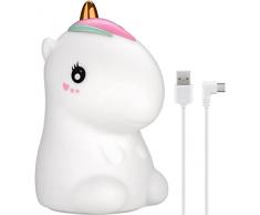 goobay 61649 Luz nocturna Infantil/LED unicornio/Luz quitamiedos/Ayuda para dormir/luz lactancia y decoración de habitaciones infantiles/Recargable / 7 cambios de color y 3 modos de luz