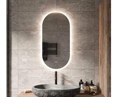 Schaere Espejo de baÃ±o Ovalado con iluminaciÃ³n LED Regulable con Cambio de Color y calefacciÃ³n por Espejo, 45 x 90 cm, Serie 8020