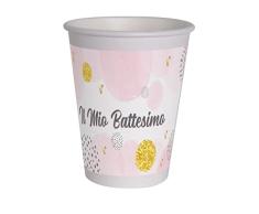 Ciao - Vasos de papel compostables Battesimo (250 ml), 8 unidades, rosa, 34784