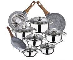 Bateria de cocina 12 piezas SAN IGNACIO Cassel, acero inoxidable, con juego sartenes (18/26/28 cm) SAN IGNACIO Daimiel en aluminio forjado