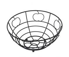 DRW Frutero redondo con manzanas de metal negro 24x12cm