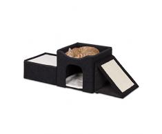 Relaxdays Casa Gato con Rampa y Rascador, Cueva Gatito 3 Superficies Descanso, 36,5x112x41 cm, para Interiores, Negro, 70% poliéster 20% Tablero de Fibra 10% Espuma