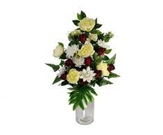 DRW Centro de Flores Artificiales para Cementerio Iglesias Bodas Centro de Flores para los Santos Rojo Blanco y Beige (Jarron 65x40 cm)
