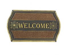 JVL Resistente tapete de Entrada Texto en inglÃ©s Â«WelcomeÂ», con Acabado metÃ¡lico y diseÃ±o Floral, PVC, Color Dorado y Negro