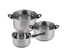 BaterÃa de cocina 5 piezas: Cazo Ã16 cm. / 1,6 litros + 2 Ollas Ã18 / 2,3 litros y Ã20 / 3,3 litros, acero inoxidable, 2 tapas de vidrio templado, Inducción